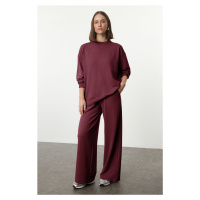 Trendyol Claret Red Relaxed/Comfortable Pattern Wide Leg/Wide Leg Knitted Sweatshirt/Bottom Trac