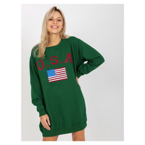 TMAVĚ ZELENÁ DLOUHÁ MIKINA USA -DARK GREEN BASIC