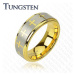 Wolframový prsten ve zlatém odstínu, křížky a pás stříbrné barvy, 8 mm