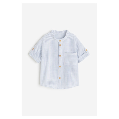 H & M - Bavlněná košile's korejským límečkem - modrá H&M