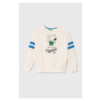 Dětská bavlněná mikina United Colors of Benetton x Snoopy béžová barva, s potiskem