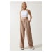 Happiness İstanbul Women's Biscuit Loose Palazzo Trousers