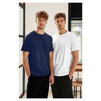 Trendyol Navy Blue-White Basic Slim Fit 100% Cotton 2-Pack Short Sleeve T-Shirt