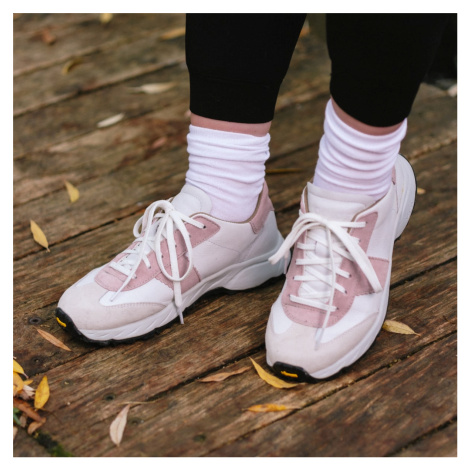 Botas Nordic Mellow - Dámské kožené outdoorové tenisky / botasky bílo-růžové česká výroba ze Zlí Vasky