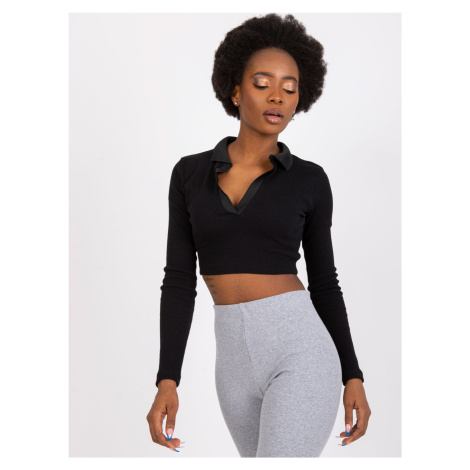 ČERNÝ CROP TOP S DLOUHÝM RUKÁVEM -BLACK Černá Rue Paris