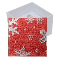 Dárková krabička na vánoční šperky - sněhové vločky, stříbrná - červená barva