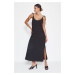 Trendyol Black Straight Cut Slit Strappy Maxi Woven Dress