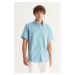AC&Co / Altınyıldız Classics Men's White-turquoise Comfort Fit Comfy Cut Buttoned Collar 100% Co