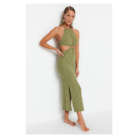 Trendyol Zelené pruhované Maxi pletené doplňky Pletený vzhled Plážové šaty