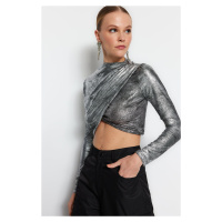 Trendyol Silver Wrap Lurex Knitted Blouse