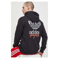 Bavlněná mikina adidas Originals pánská, černá barva, s kapucí, s potiskem, IM9678