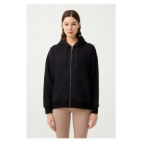 LOS OJOS Women's Black Oversized Hooded Rack Zipper Knitted Sweatshirt.