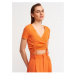 Dilvin 10194 Double-breasted Collar Pleated Front Tricot Crop-orange