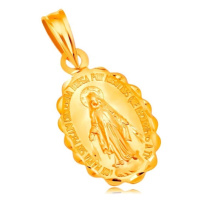 Přívěsek ze žlutého 18K zlata - oválný medailon Panny Marie, oboustranný