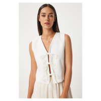 Happiness İstanbul Women's White Bow Linen Vest