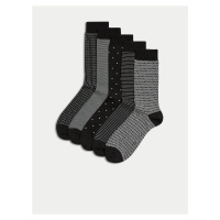Sada pěti párů pánských ponožek v černé a šedé barvě Marks & Spencer Pima