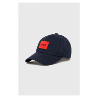 Bavlněná baseballová čepice HUGO tmavomodrá barva, s aplikací, 50492745