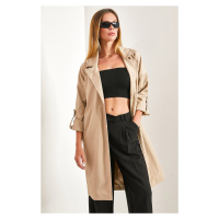 Bianco Lucci Women's Sleeve Fold Belted Trench Coat