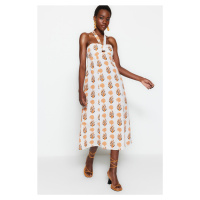 Trendyol Orange Woven Collar Detailed Midi Woven Dress