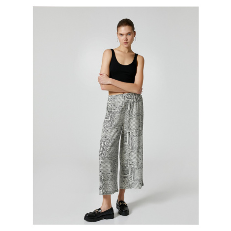 Koton Wide Leg Relaxed Cut Trousers Geometric Patterned Elastic Waist Viscose Fabric Blended