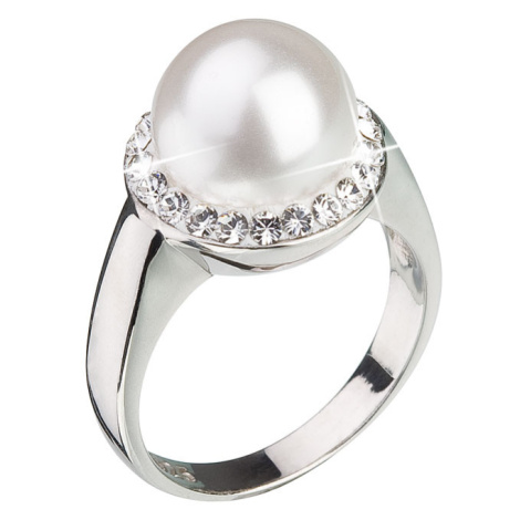Evolution Group Stříbrný prsten s krystaly Preciosa s bílou perlou 35021.1
