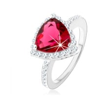 Stříbrný prsten 925, trojúhelník, růžový zirkon, blyštivý lem, výřezy