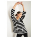 Lafaba Women's Black V-Neck Striped Knitwear Sweater