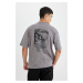 DEFACTO Men's Gray Oversize Fit Wide Cut Crew Neck Back Printed Cotton Short Sleeve T-Shirt