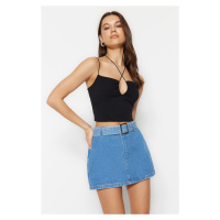 Trendyol Blue Belt Mini Denim Skirt