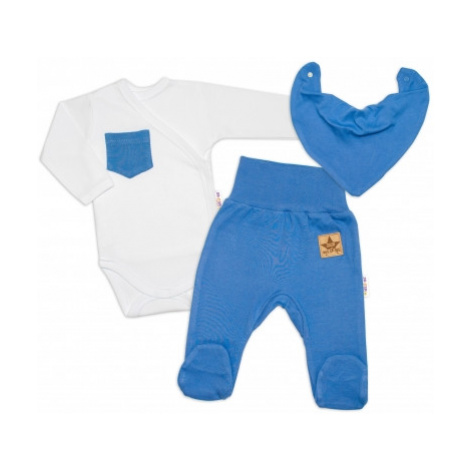 Baby Nellys 3-dílná sada Body dl. rukáv s kapsou, šátek, polodupačky, modrá, bílá, vel.