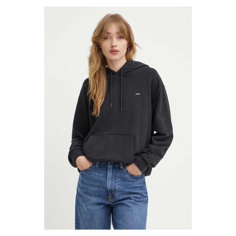 Mikina Levi's dámská, černá barva, s kapucí, hladká, A5943 Levi´s
