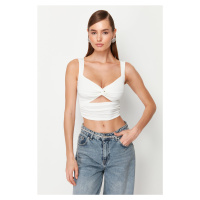 Trendyol White Crop Knitted Window/Cut Out Detail Blouse