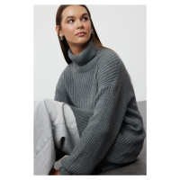 Trendyol Anthracite Ribbed Basic Knitwear Sweater