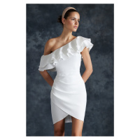 Trendyol Bridal White Flounce Detailed Lined Wedding Evening Dress