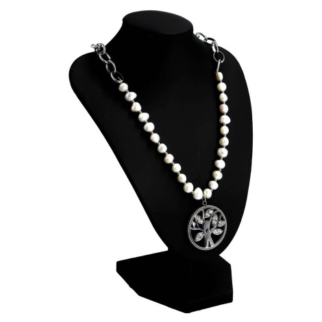 Dámský náhrdelník z chirurgické oceli a umělých perliček Strom života, stříbrný Delami