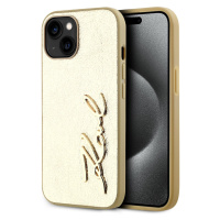 Wrinkled PU Signature Logo Zadní Kryt pro iPhone 14 Gold Karl Lagerfeld