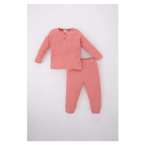 DEFACTO Baby Girls Long Sleeve Waffle Pajamas Set