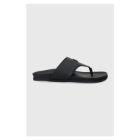 Kožené žabky Tommy Hilfiger THONG COMFORT SANDAL dámské, tmavomodrá barva, na plochém podpatku, 