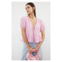 Trendyol Pink Tie-Up Woven Shirt