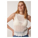 Happiness İstanbul Women's White Openwork Summer Knitwear Blouse