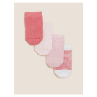 Balení 4 ks dětských bavlněných ponožek s motivem medvídka Marks & Spencer růžová
