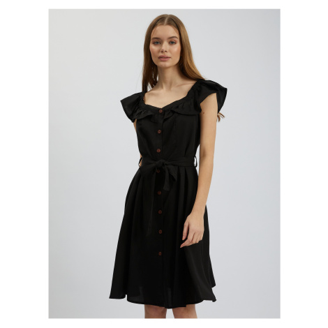Orsay Černé dámské šaty s příměsí lnu - Dámské