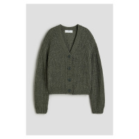 H & M - Pletený propínací svetr's výstřihem do V - zelená