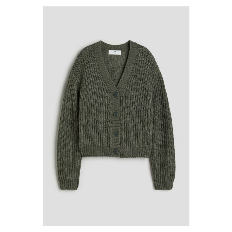 H & M - Pletený propínací svetr's výstřihem do V - zelená H&M