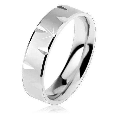 Matný stříbrný prsten 925 zdobený lesklými okraji a zářezy Šperky eshop