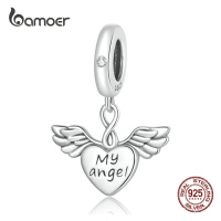Stříbrný přívěsek srdíčko s nápisem my angel LOAMOER
