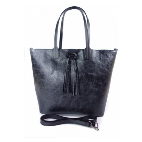 Kožená shopper bag kabelka Vera Pelle SB599R černá