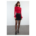 Trendyol Red Rose Detailed Fitted Long Sleeve Stretchy Knitted Blouse