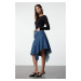 Trendyol Blue Stitch Detailed Asymmetric High Waist Midi Denim Skirt