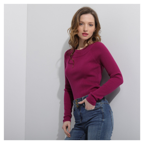 Blancheporte Žebrovaný pulovr se stojáčkem, délka cca 72 cm purpurová